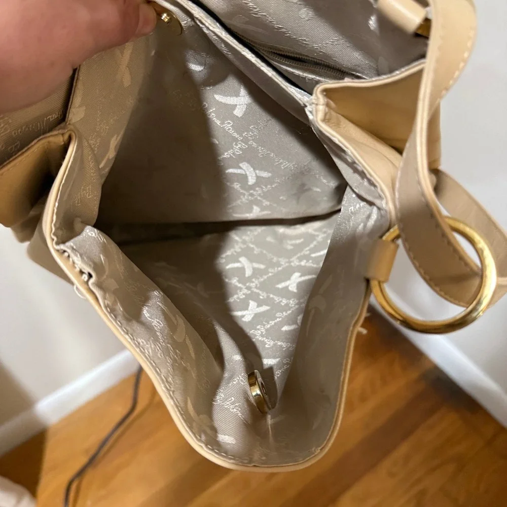 Vintage Paloma Picasso Leather Shoulder Bag Beige Gold‎ Logo Italy Repair